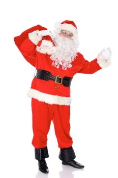 Santa Claus gesticulate while standing straight, isolated over white background Stock Photos