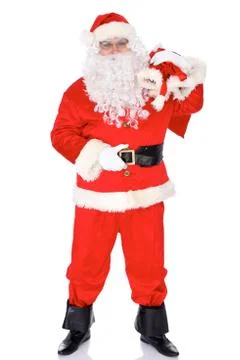Santa Claus gesticulate while standing straight, isolated over white background Foto stock