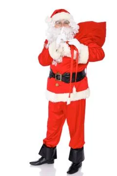 Santa Claus gesticulate while standing straight, isolated over white background 스톡 사진