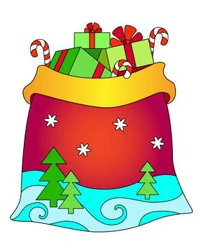 Santa Claus Gift Bag - Vector Full Color Picture. Open sack of Santa Claus Stock Illustration
