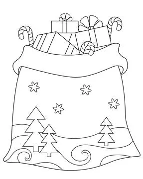 Santa Claus Gift Bag - vector linear picture for coloring. Outline. Stock Illustration