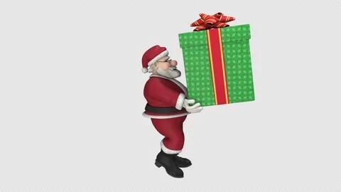 Santa Claus with gift box - 3d render looped with alpha channel. Video stock 201502365