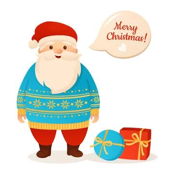 Santa Claus gift box comic speech bubble Christmas greeting card surprise Stock Illustration