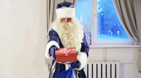 Santa claus with gift box Stock Footage 12247277