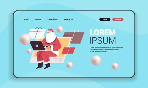 Santa claus with gift box using laptop in web browser window happy new year Stock Illustration
