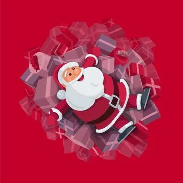 Santa Claus on gift boxes Stock Illustration