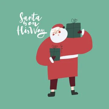 Santa Claus with gift boxes vector hand drawn cartoon character Stock Illustration