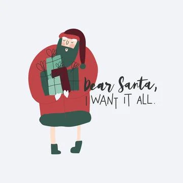 Santa Claus with gift boxes vector hand drawn cartoon character Stock Illustration