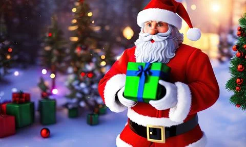 Santa claus with a gift Stock Illustration