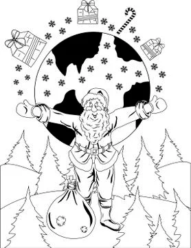 Santa Claus with globe Stock Illustration