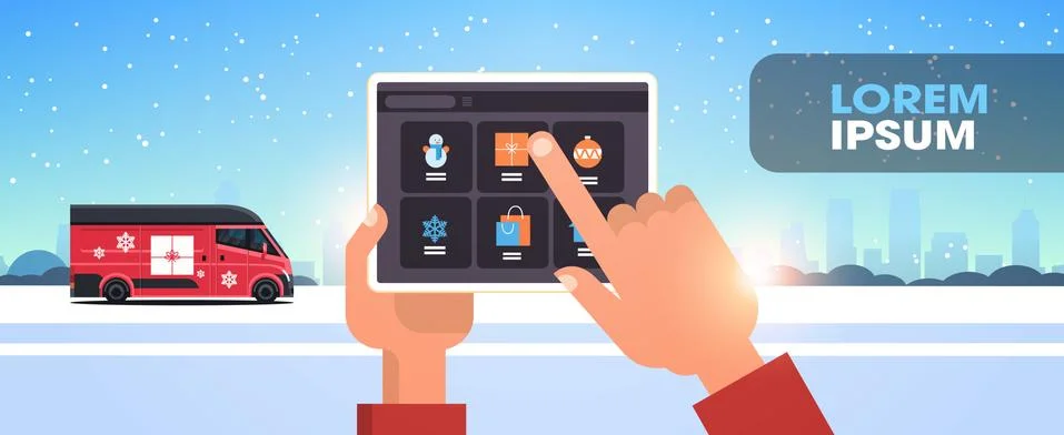 Santa claus hands using tablet computer online mobile app merry christmas hap Illustrazione stock