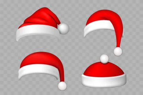 Santa Claus hat 3D set. Realistic Santa Claus hat isolated transparent backgr Illustrazione stock
