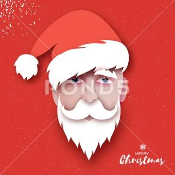 Santa Claus hat and beard in paper cut style. Origami Merry Christmas and Happy Stock Illustration