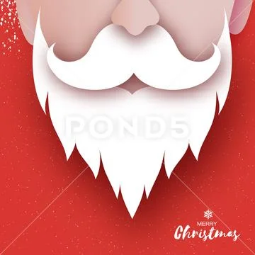Santa Claus hat and beard in paper cut style. Origami Merry Christmas and Happy Stock Illustration