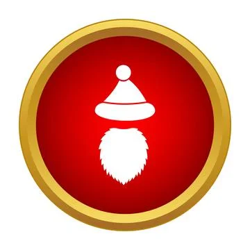 Santa claus hat and beard symbol on red button Stock Illustration