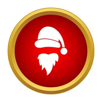 Santa claus hat and beard symbol in red circle Stock Illustration