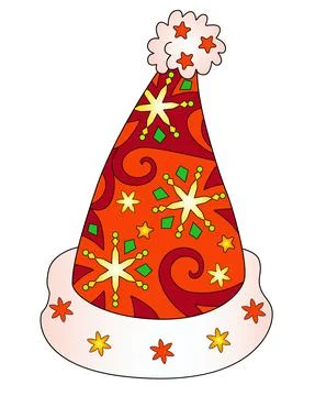 Santa Claus Hat Decorated with Patterns - vector Christmas full color zentangle Illustrazione stock