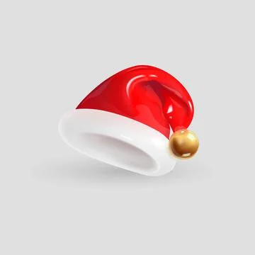 Santa Claus hat isolated on gray background. 3d realistic render vector icon. Stock Illustration