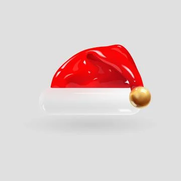 Santa Claus hat isolated on gray background. 3d realistic render vector icon. Stock Illustration