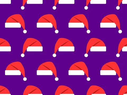 Santa Claus hat seamless pattern. Merry Christmas. Xmas cap on violet backgro Stock-Illustration