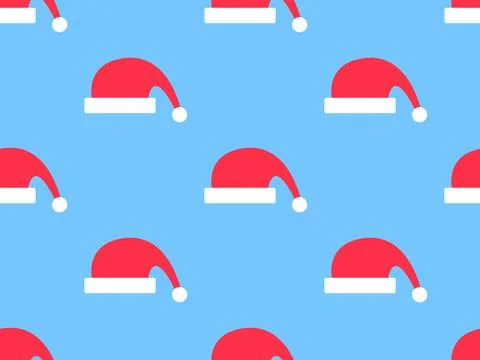 Santa Claus hat seamless pattern. Merry Christmas. Xmas cap on blue backgro.. Illustrazione stock