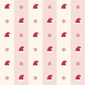 Santa Claus hat seamless pattern with red snowflakes on cream and pink vertical Stock Illustration