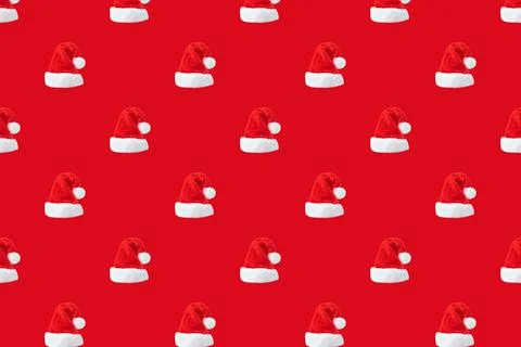 Santa Claus hat seamless pattern on red background 写真素材