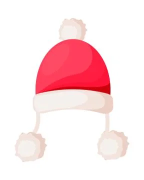 Santa Claus Hat with Strings Ending in Pompoms Stock Illustration