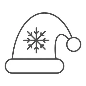 Santa claus hat thin line icon. Christmas hat with snoflake vector illustration Stock Illustration
