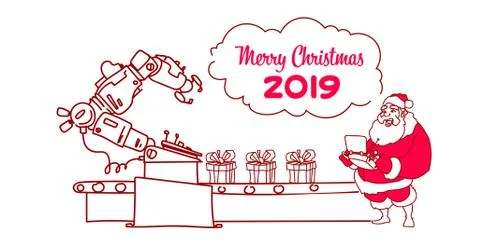 Santa claus hold controller conveyor system new year merry christmas concept  Stockillustratie