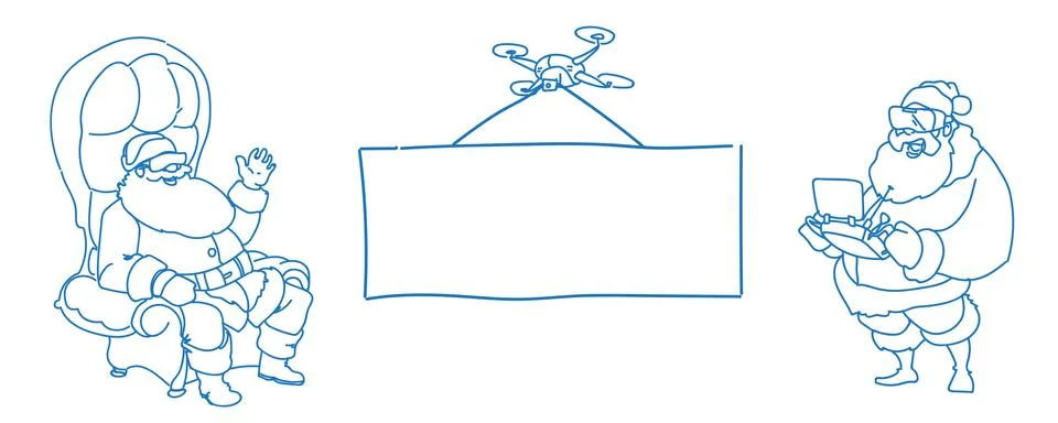 Santa claus hold remove controller drone flying banner signboard copy space new Stock Illustration