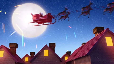 Santa Claus Hopping Between Rooftops - Computer Animation Stock Footage 43217808