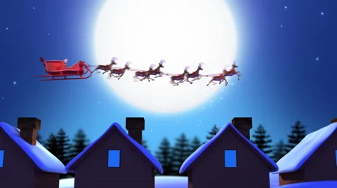 Santa Claus Hopping Between Rooftops - Computer Animation Stock Footage 43513091
