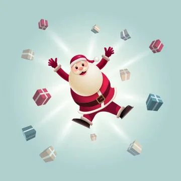 Santa Claus jumping with gift boxes Stock Illustration