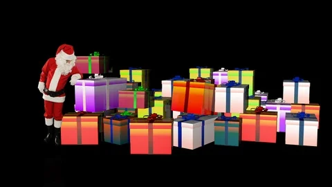 Santa Claus magically piling up gift boxes wth Luma Matte attached Stock Footage 120984431