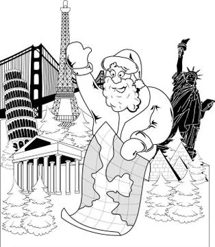 Santa Claus with map Stock Illustration