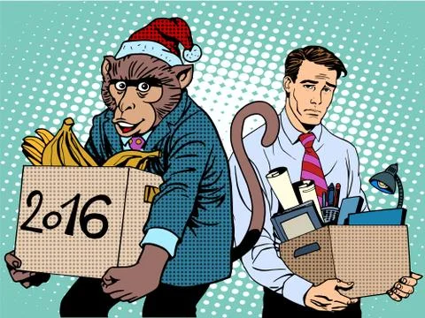 Santa Claus monkey 2016 new year and sad people Stock Illustration