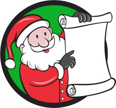Santa Claus Paper Scroll Pointing Circle Cartoon Stock Illustration