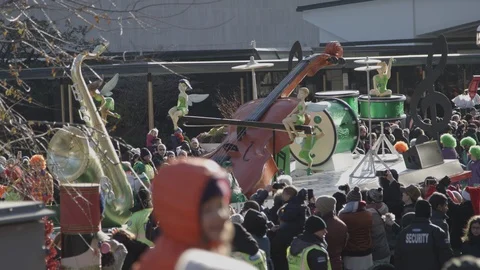 Santa claus parade float with musical instruments Stock Footage 120037500