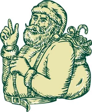Santa Claus Pointing Side Etching Stock Illustration