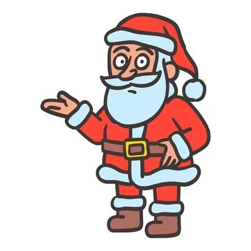 Santa Claus points with his hand and smiles. Hand drawing Stock Illustration