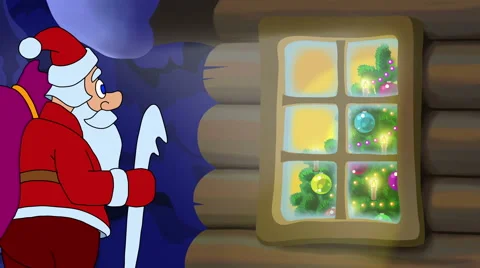 Santa Claus is preparing a surprise at the window Stock Footage 66062176