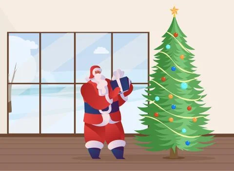 Santa Claus present flat vector illustration. Traditional Xmas symbol character Stockillustratie