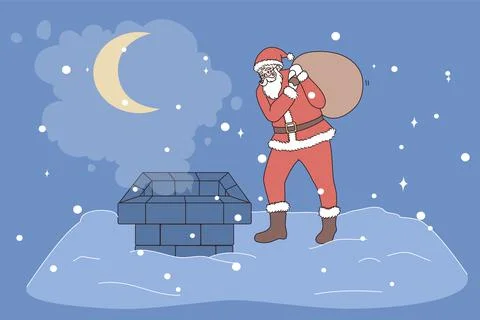Santa Claus with presents jump in house chimney Stock Illustration