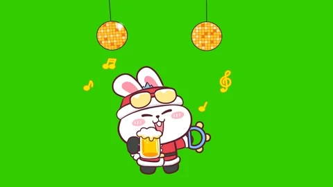 Santa Claus Rabbit Animation Dancing with Colorful Lights - Green Screen Stock Footage 282790582