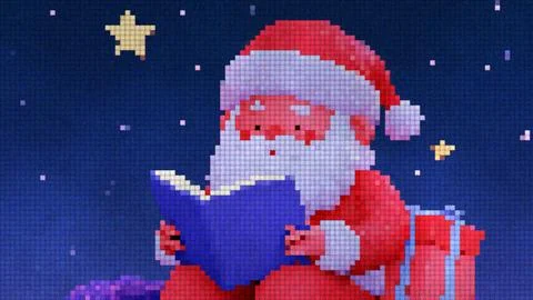 Santa Claus Reading Book Pixel Art Cross Stitch Christmas Background イラスト素材