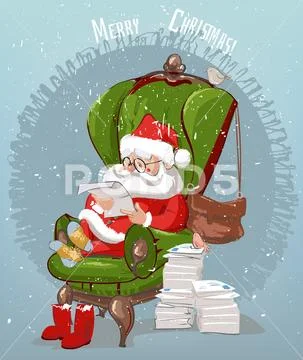 Santa Claus reads letters Stock Illustration