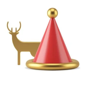 Santa Claus red cone hat with decorative golden elements and slim forest de.. Stock Illustration