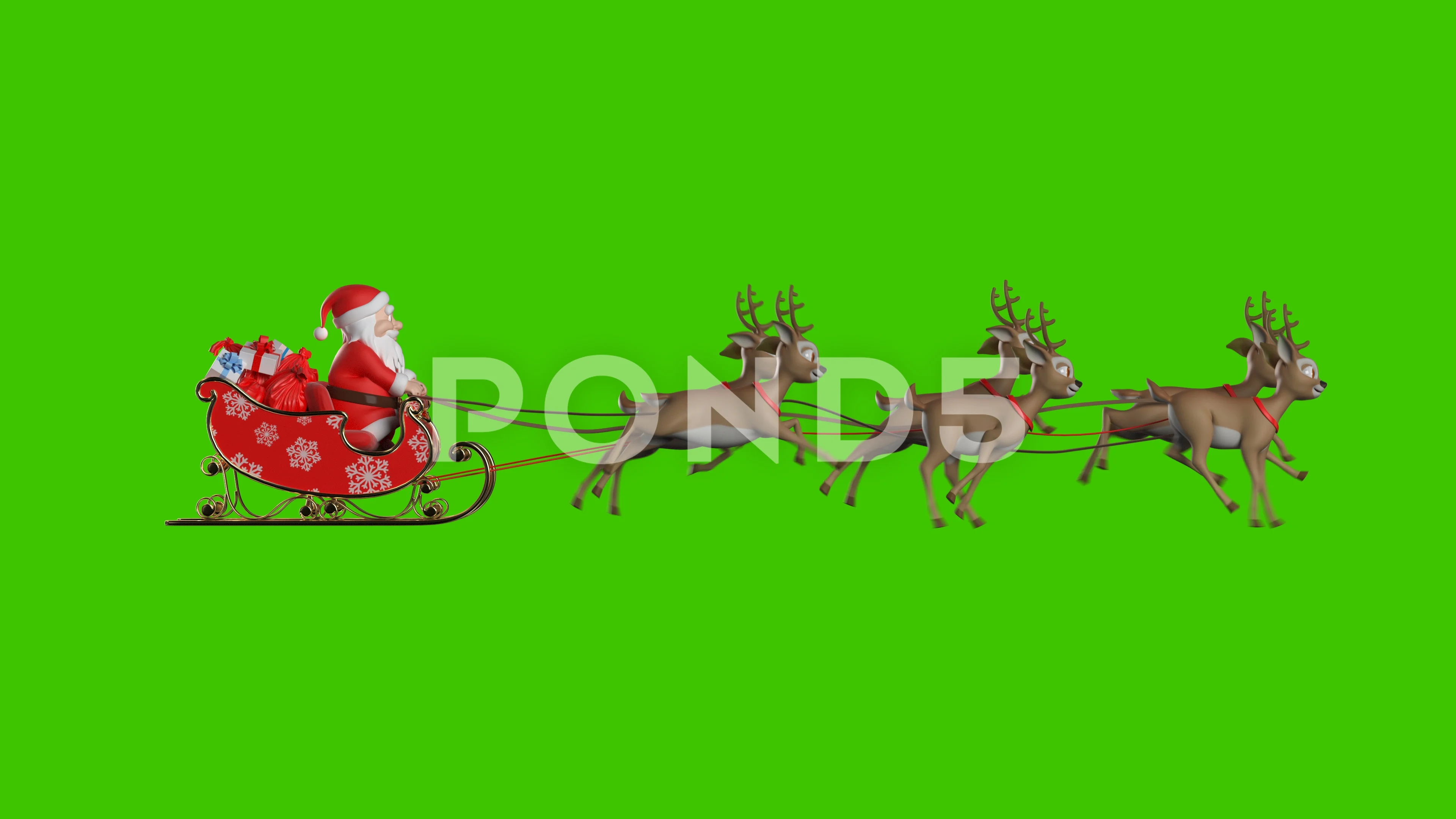 Santa Claus on a Reindeer Sleigh Flying ... | Stock Video | Pond5