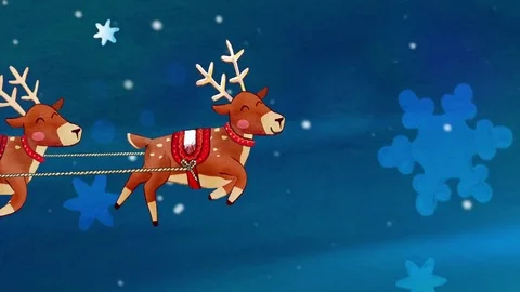 Santa Claus rides in a sleigh pulled by reindeer Stock Footage 69964316